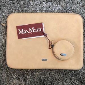 MaxMara beige padded leather laptop pouch and matching mini pouch